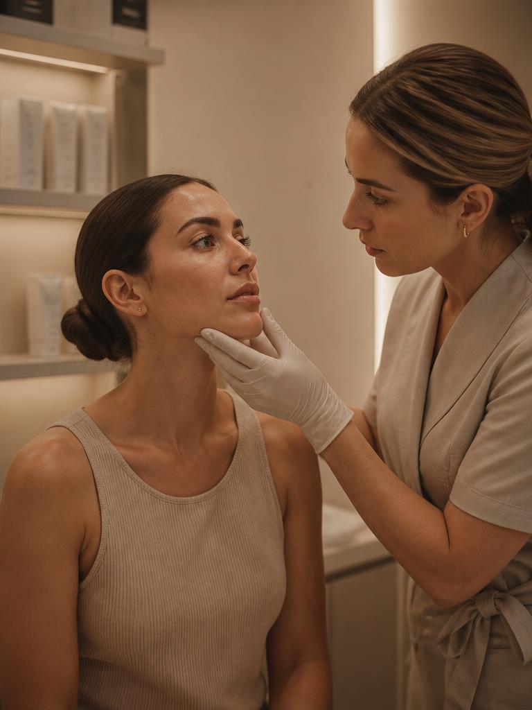 A skin therapist treating calm, healthy skin